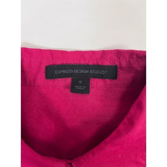 Express Design Studio Womens Long Sleeve Ruffled Dress Shirt Dark Pink Sz S 100% - Picture 4 of 9